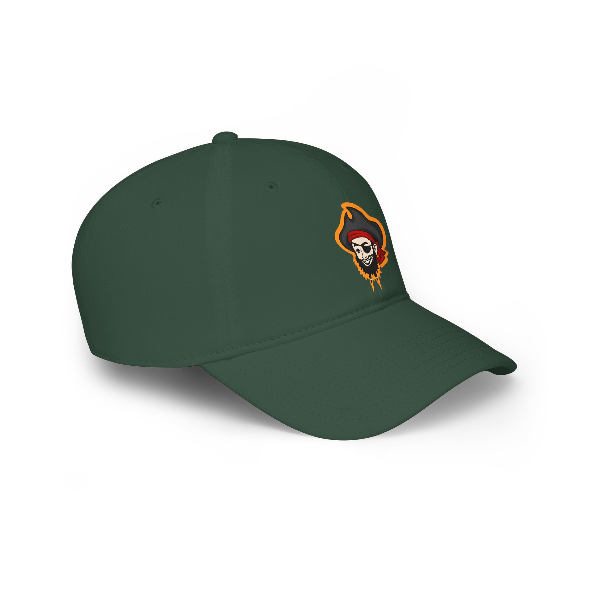 Pirate Skull Logo Low Profile Baseball Cap — Embroidered Buccaneer Hat
