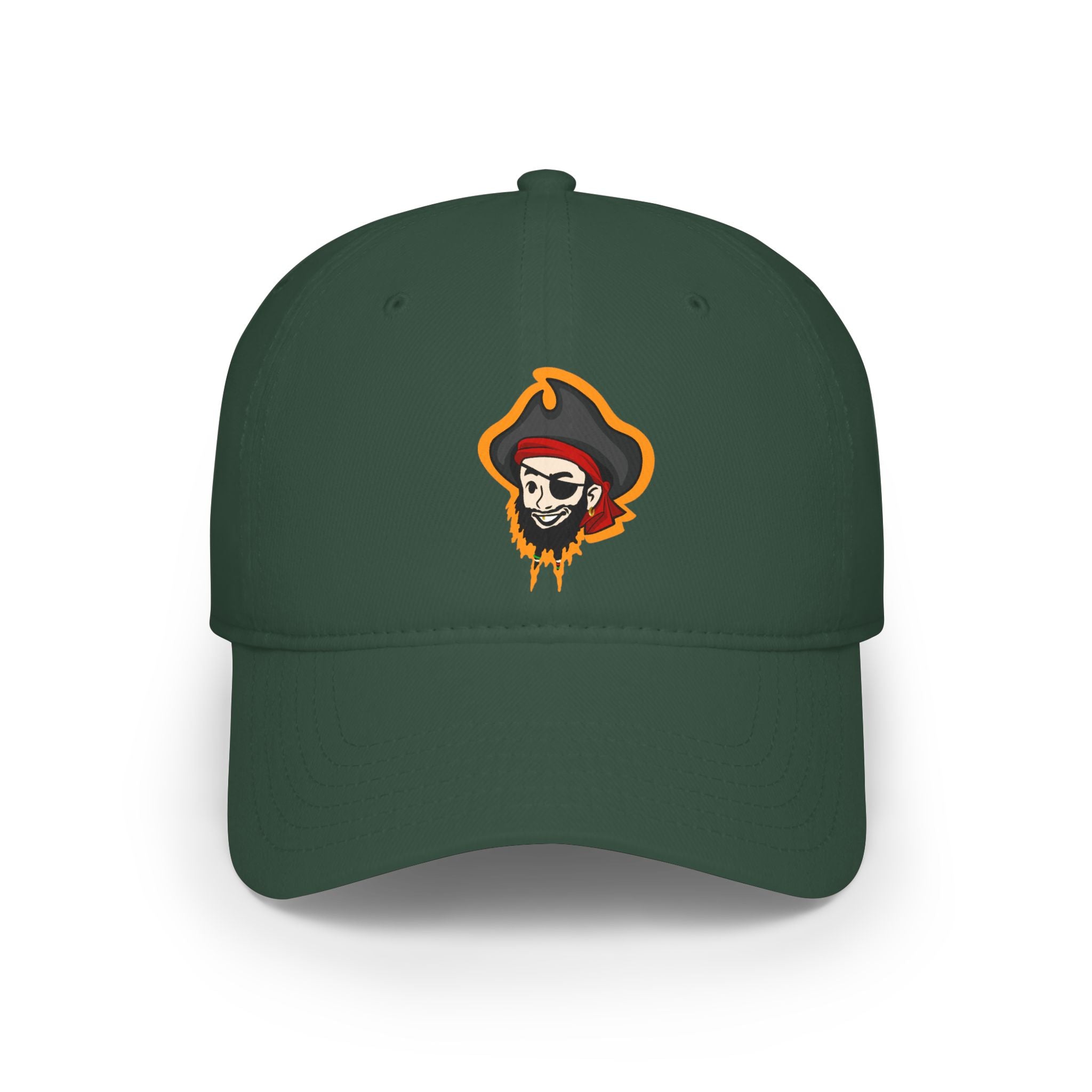 Pirate Skull Logo Low Profile Baseball Cap — Embroidered Buccaneer Hat